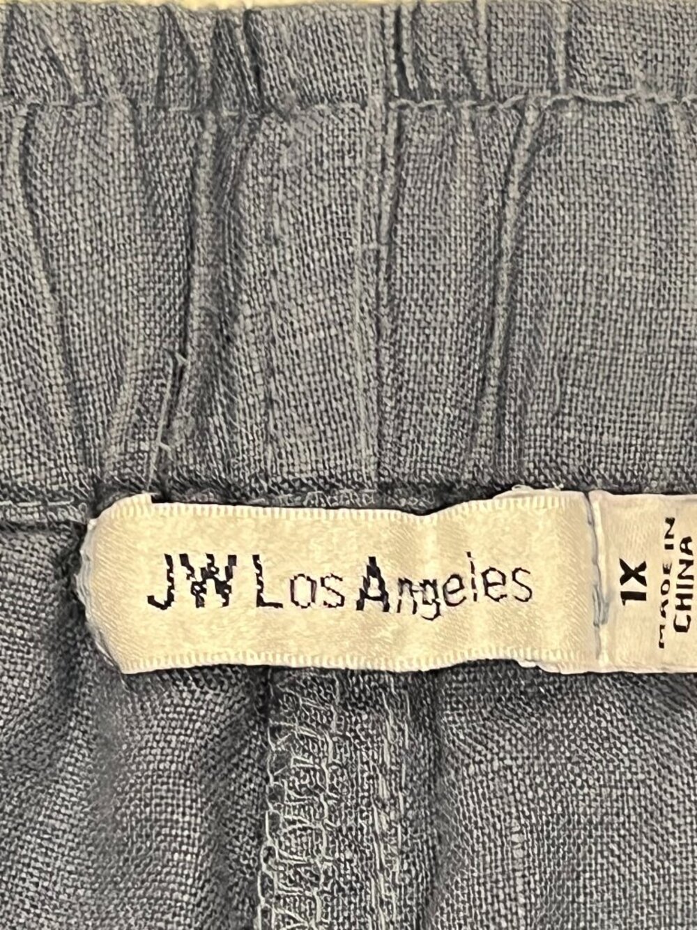 JW Los Angeles Cropped Wide Leg Linen Embroidered Pants, Blue Gray, 1x